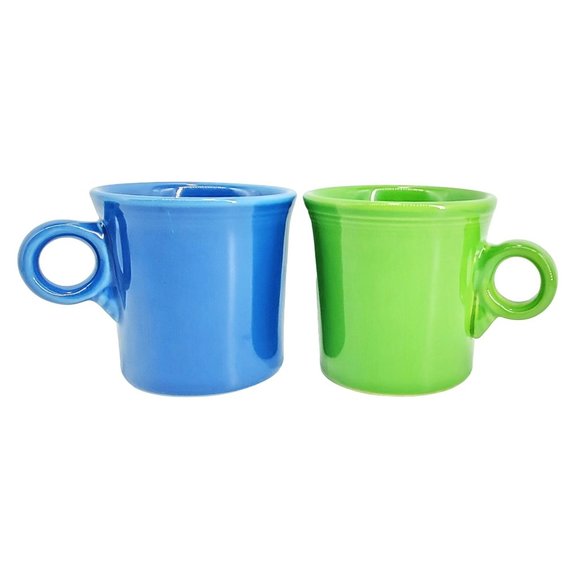 Fiesta Fiestaware VTG Set of 2 Mugs Blue Lime Green Homer Laughlin Ceramic - Picture 1 of 4